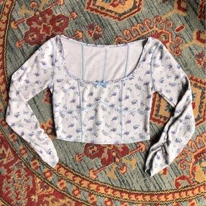 For Love & Lemons Printed Pointelle Top